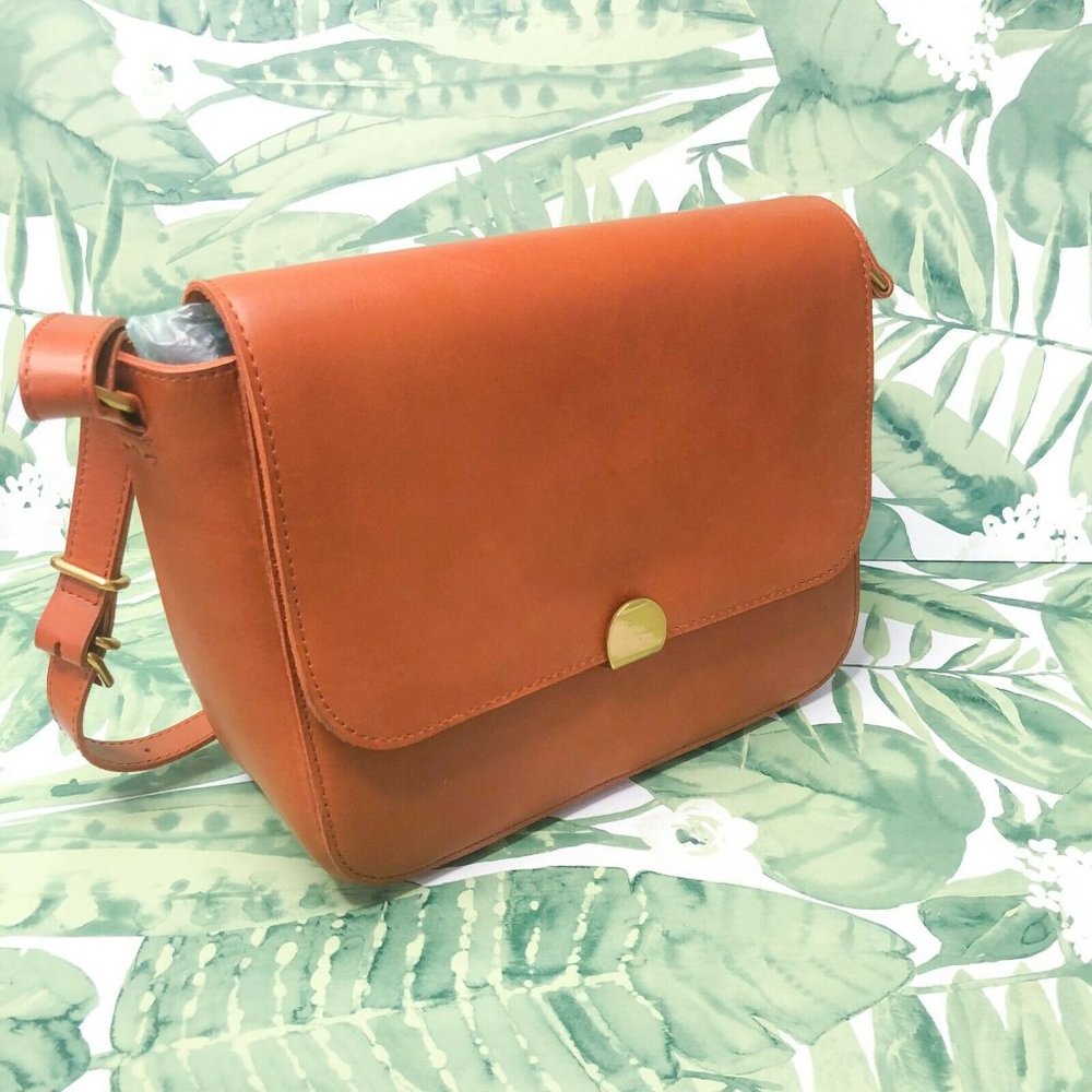 Madewell The Abroad Shoulder Bag L4913 Purse Brown Sleek Clasp Leather New - Picture 8 of 9
